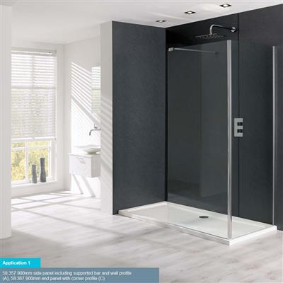 Valliant Type C 8mm 1950mm x 700mm Walk-In End Shower Panel with Corner Profile - Chrome