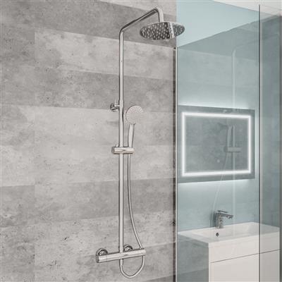 Modern Adjustable Height (850-1200mm) Round Thermostatic Shower Pole - Chrome