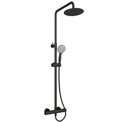 Modern Adjustable Height (850-1200mm) Round Thermostatic Shower Pole - Matt Black