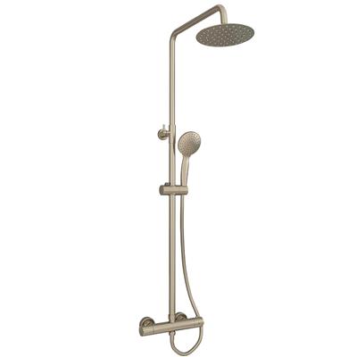 Modern Adjustable Height (850-1200mm) Round Thermostatic Shower Pole - Brushed Brass