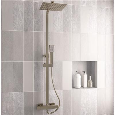 Modern Adjustable Height (850-1200mm) Square Thermostatic Shower Pole - Brushed Brass