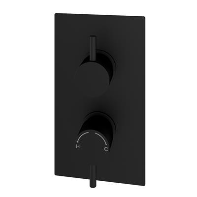 Concealed Thermostatic Twin Shower Valve with Round Handles - Matt Black
