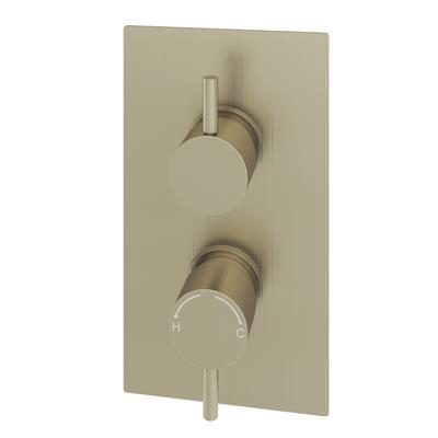 Concealed Thermostatic Twin Shower Valve with Round Handles - Brushed Brass