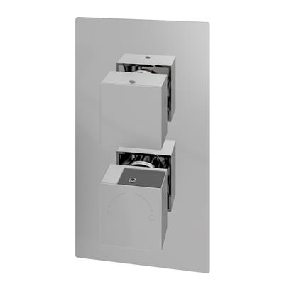 Concealed Thermostatic Twin Shower Valve with Square Handles - Chrome
