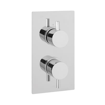 Square Twin Valve Plate with Round Rings - Chrome