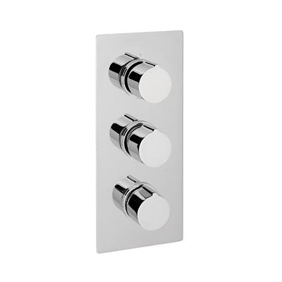 Square Triple Valve Plate with Round Rings - Chrome