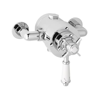 Exposed Traditional Thermostatic Crosshead Shower Valve - White & Chrome