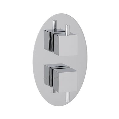 Oval Twin Valve Plate with Square Rings - Chrome