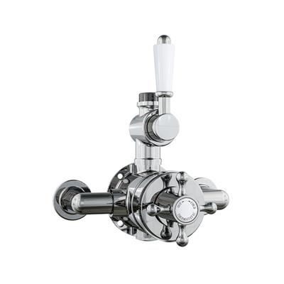 Exposed Traditional Twin Thermostatic Shower Valve with Ball Handles - White & Chrome