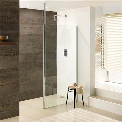 Valliant 8mm 1950mm x 900mm Square Pole Walk-In Front Shower Panel - Chrome