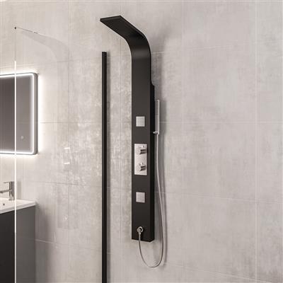 Ardour Shower Panel with Thermostatic Valve, Body Jets, Round Shower Handset & Hose - Black & Chrome