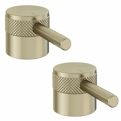 (Pair) Meriden Half Knurling Tap Handles for 2 Tap Hole Bath Filler and Bath Shower Mixer Taps Brushed Brass