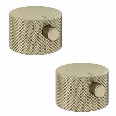(Pair) Meriden Full Knurling Tap Handles for Wall Mounted 3 Tap Hole Basin / Bath Mixer Taps Brushed Brass