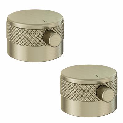 (Pair) Meriden Half Knurling Tap Handles for Wall Mounted 3 Tap Hole Basin / Bath Mixer Tap Brushed Brass