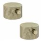 (Pair) Meriden Full Knurling Tap Handles for Wall Mounted 3 Tap Hole Basin / Bath Mixer Taps Brushed Brass